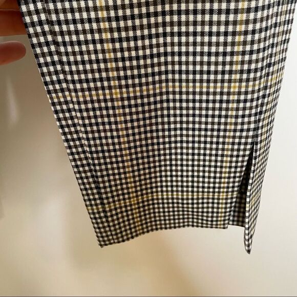 Theory Cropped Checked Woven Straight Leg Slit Pants 2 Brown Black Yellow Plaid - Picture 5 of 8